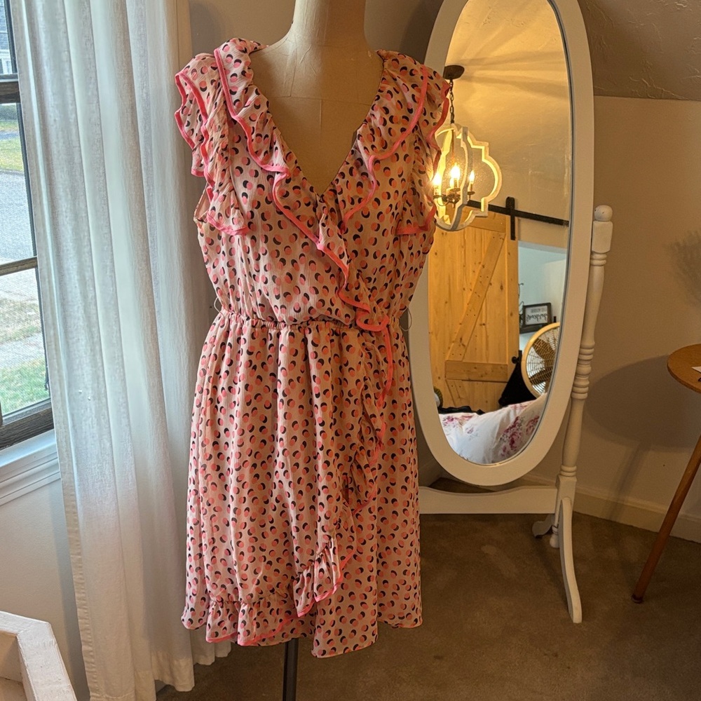 H&M Coral Ruffled Mini Dress with Polka Dots